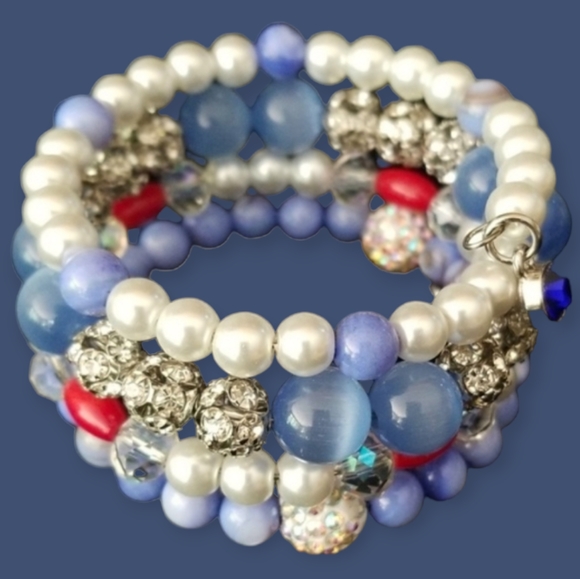 NWT Handcrafted Agate and Glass Bead Rhinestone Beaded Bracelet NWT - Picture 4 of 12